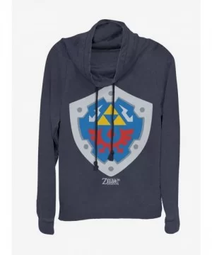 Hot Sale Nintendo The Legend of Zelda: Link's Awakening Hylian Shield Cowl Neck Long-Sleeve Girls Top $15.45 Tops