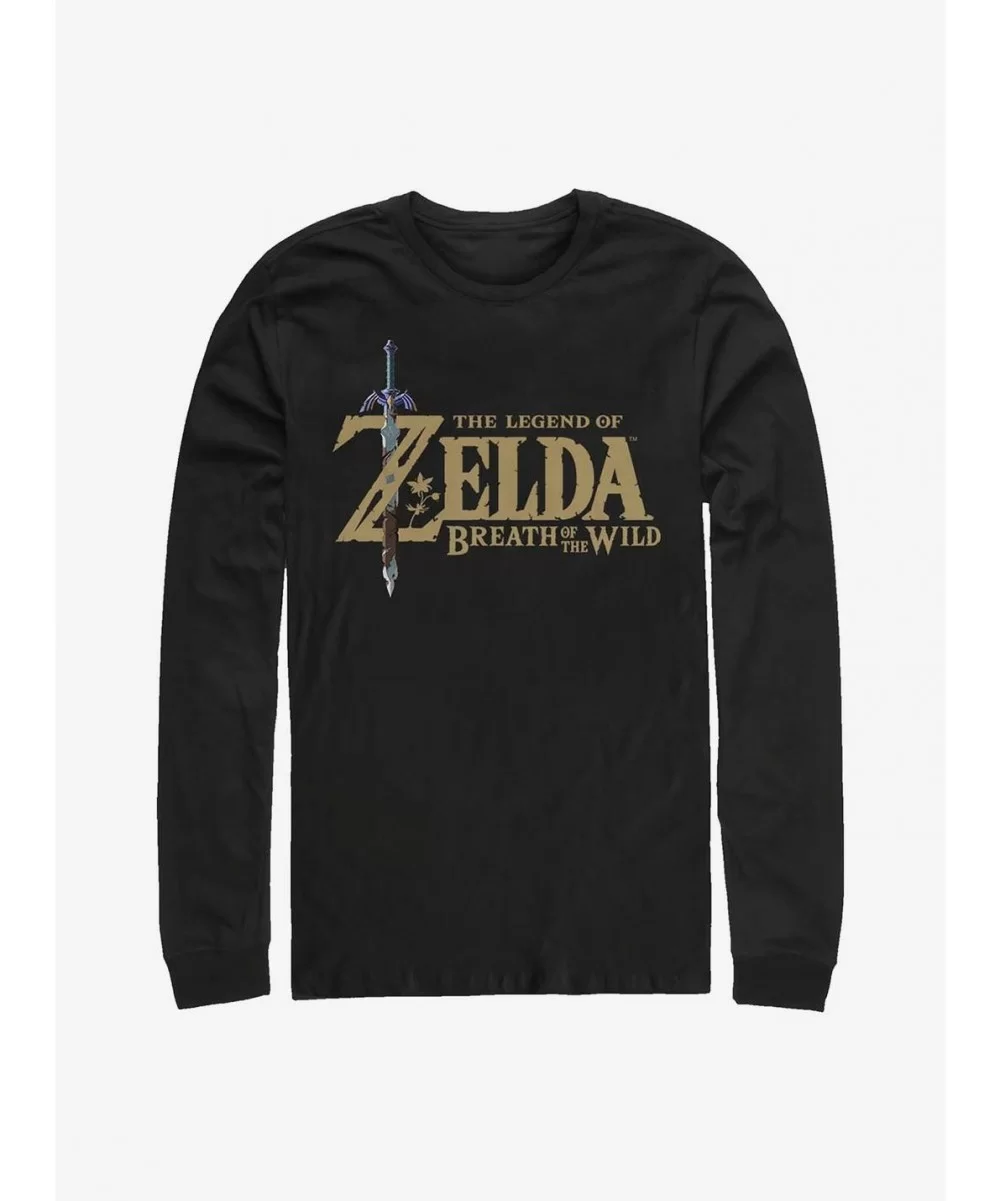 Pre-sale The Legend Of Zelda Breath Of The Wild Logo Long-Sleeve T-Shirt $10.00 T-Shirts