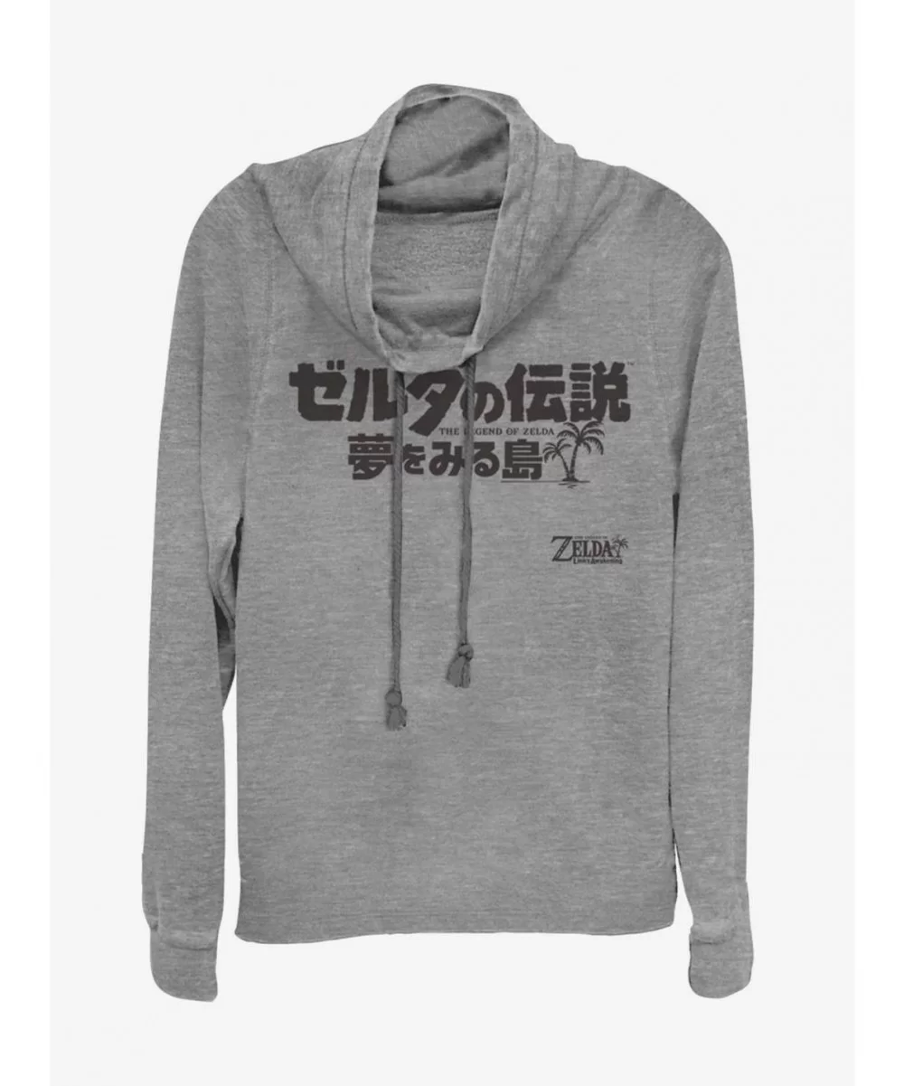 Hot Selling Nintendo The Legend of Zelda: Link's Awakening Japenese Logo Cowl Neck Long-Sleeve Girls Top $12.57 Tops