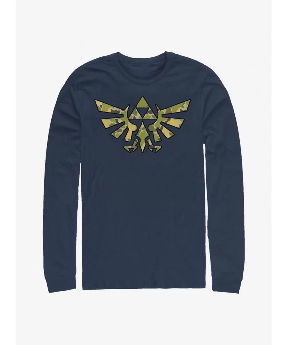 Cheap Sale The Legend Of Zelda Camo Crest Long-Sleeve T-Shirt $12.37 T-Shirts