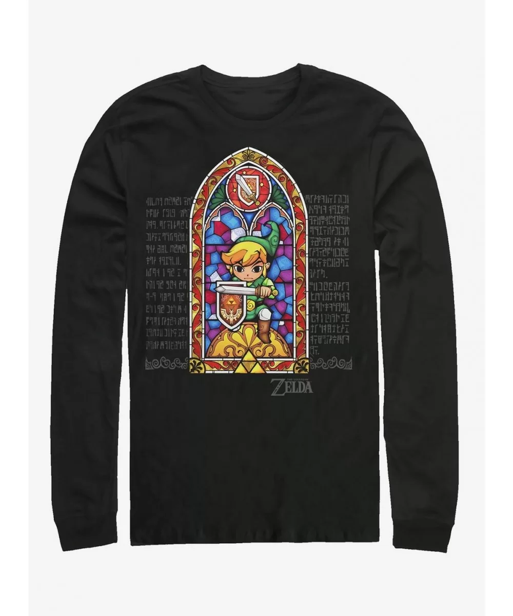 Hot Sale The Legend Of Zelda Stained Glass Long-Sleeve T-Shirt $10.79 T-Shirts