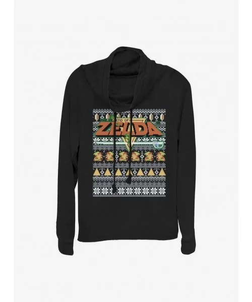 Discount Nintendo Legend Of Zelda Tight Forces Christmas Print Cowl Neck Long-Sleeve Girls Top $15.09 Tops