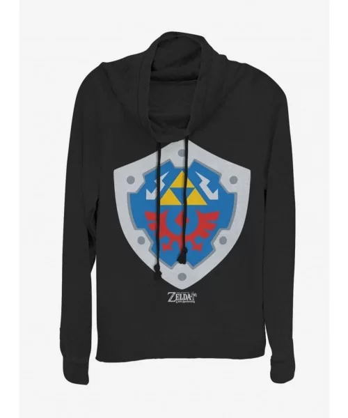 Big Sale Nintendo The Legend of Zelda: Link's Awakening Hylian Shield Cowl Neck Long-Sleeve Girls Top $16.16 Tops