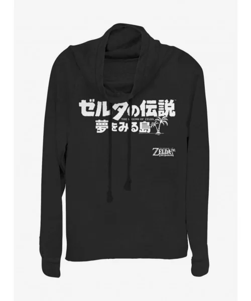 Trendy Nintendo The Legend of Zelda: Link's Awakening Japanese Logo Cowl Neck Long-Sleeve Girls Top $13.65 Tops