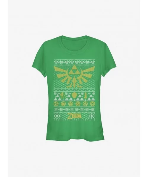 Clearance Nintendo The Legend Of Zelda Legends Ugly Christmas Sweater Girls T-Shirt $6.15 T-Shirts