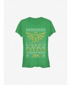 Clearance Nintendo The Legend Of Zelda Legends Ugly Christmas Sweater Girls T-Shirt $6.15 T-Shirts