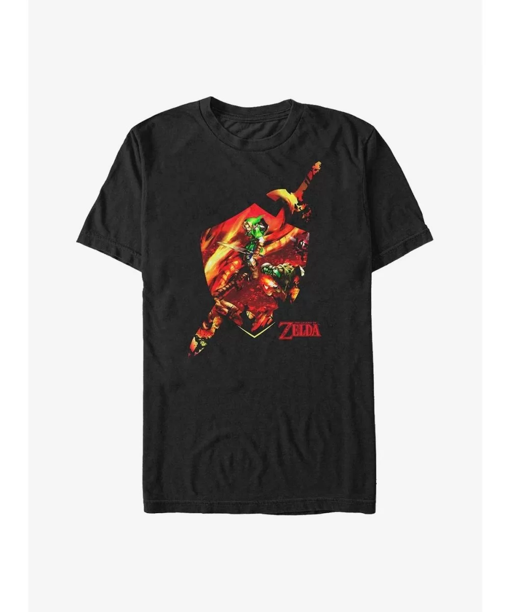 Exclusive The Legend of Zelda Raging Fire Link Sword and Shield Badge Big & Tall T-Shirt $8.37 T-Shirts