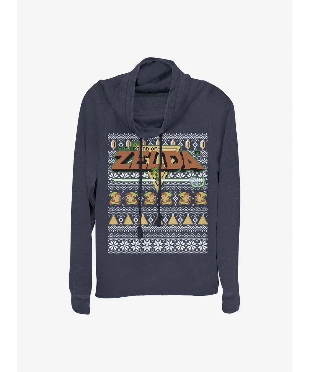 Value Item Nintendo Legend Of Zelda Tight Forces Christmas Print Cowl Neck Long-Sleeve Girls Top $13.29 Tops